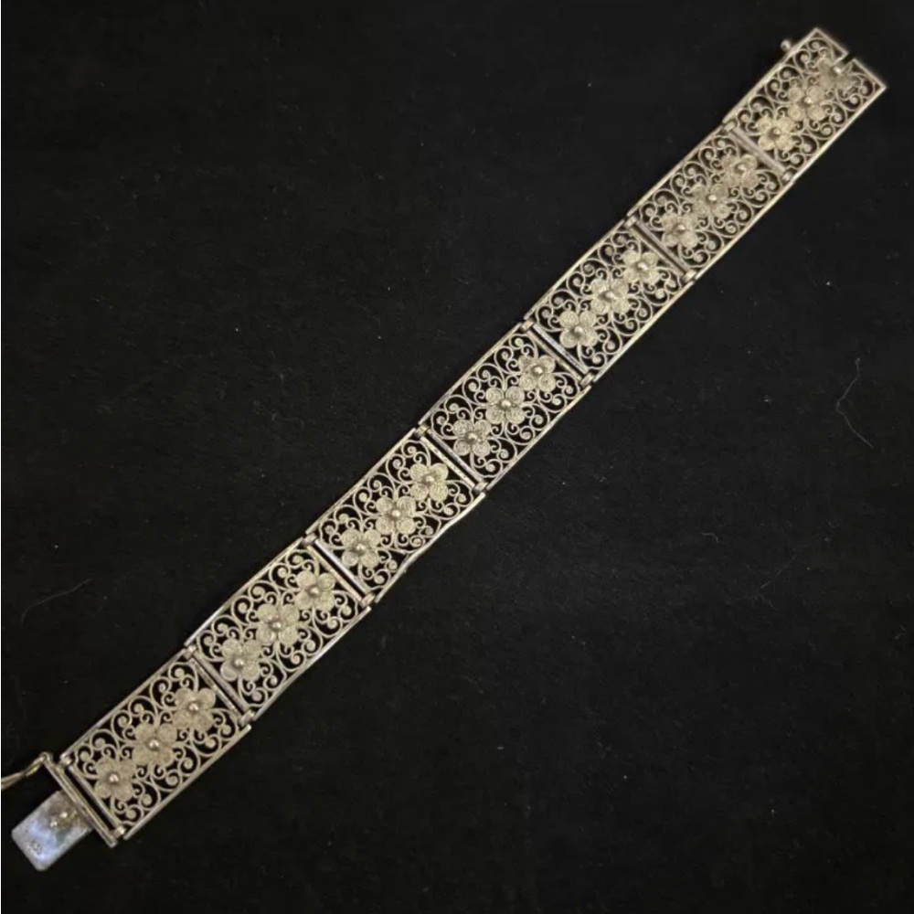 Elegant antique  sterling Silver 835 Filigree Bracelet